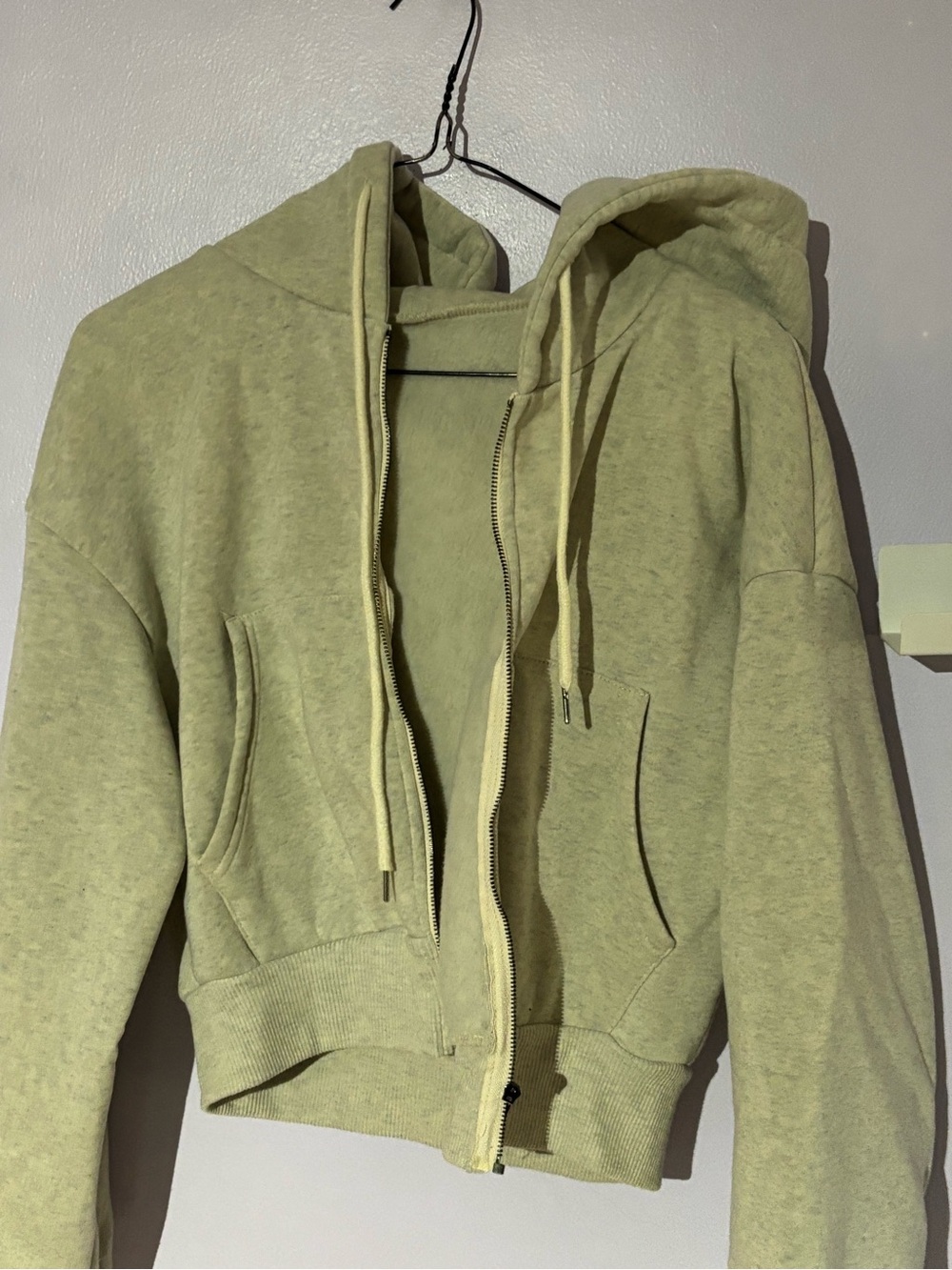 Women's Olive Green semi cropped Zip-Up Hoodie Jacket